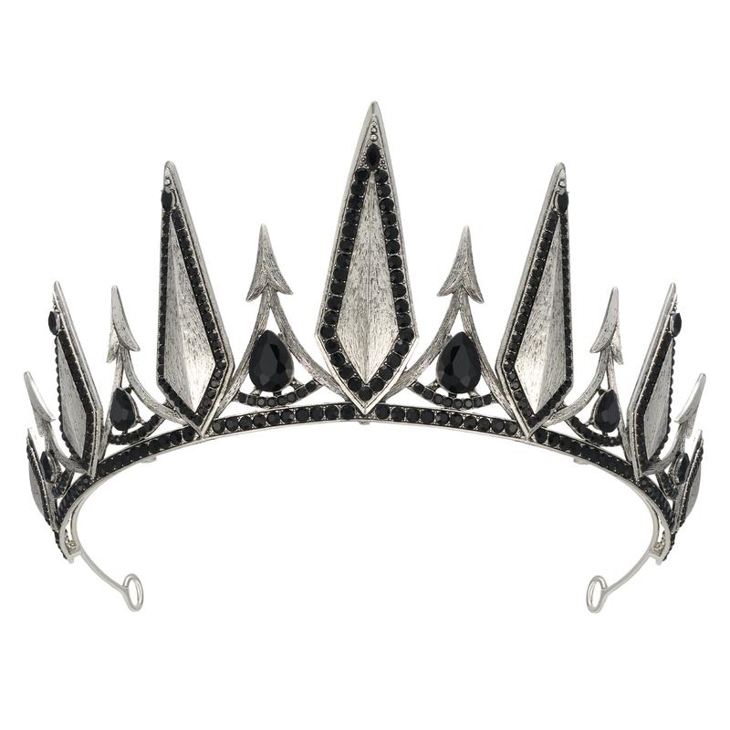 SWEETV Gothic Crowns Women Black Tiara Queen Crown Witch Hair Accessories Costume Halloween Prom Party