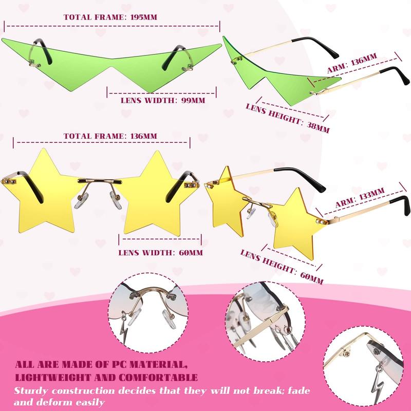 8 Pairs Irregular Sunglasses Set Heart Sunglasses Flame Cloud Butterfly Star Rimless Sunglasses Party Favors