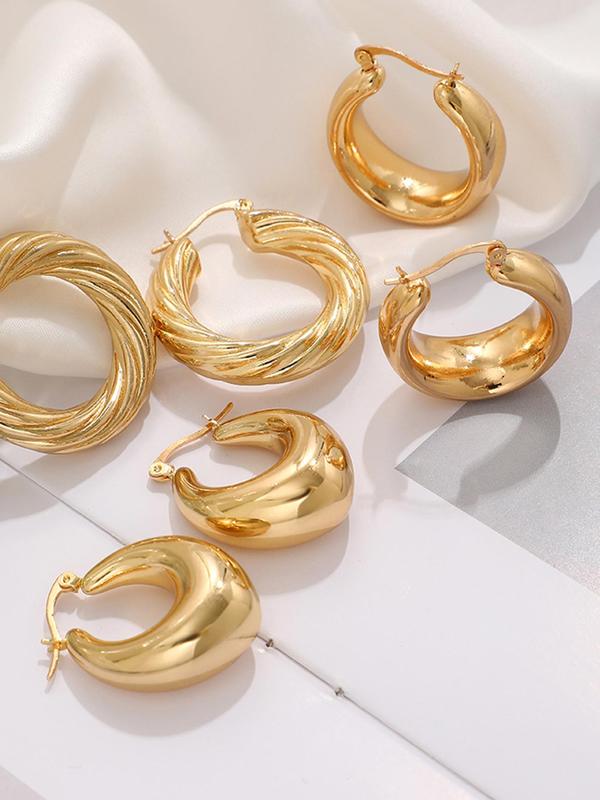 3 Pairs Fashion Elegant Simple Geometric Design Hoop Earrings For Women, Trendy Twist Zinc Alloy Ear Jewelry For Party