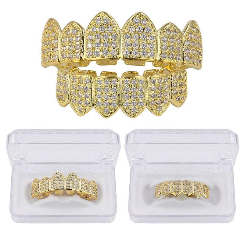 Unisex 8 Teeth zircon Grills For Men&Women HipHop Accessories zircon Grills Set Fashion Accessories Unisex Zircon Grillz Hip-Hop Accessories