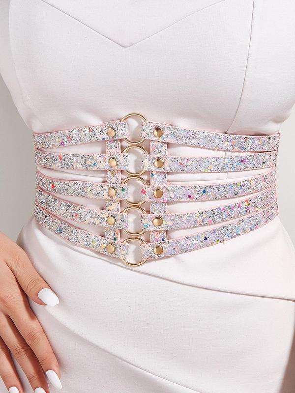 Women's Glitter Decorated Wide Belt, Waistband for Party, Daily Clothing Decor, Trendy All-match & Exquisite Clothes Accessories for Women