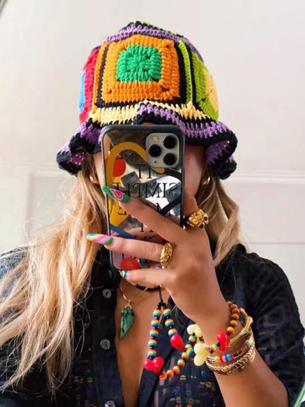 Colorblock Letter Print Knit Hat, Street Style Bucket Hat for Women & Men, Fashion Accessories for Party, Daily Clothing Decor, Back To School Beach Essentials