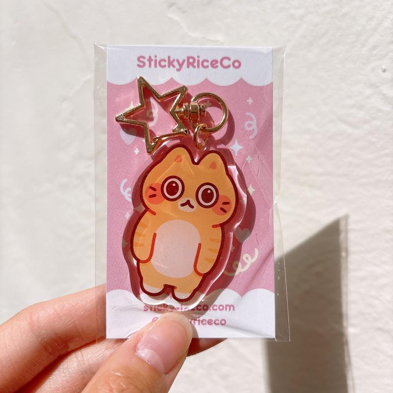 StickyRiceCo Cute Cat Meme Glitter Acrylic Keychains