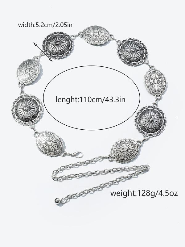 Vintage Round Shaped Embossed Decorated Chain Belts for Women, 2024 Fall Trendy Boho Style Fashion All-match Cool Female Accessories, Back To School Y2k Accessories, Fall Outfits, Fall Freshness, 80s