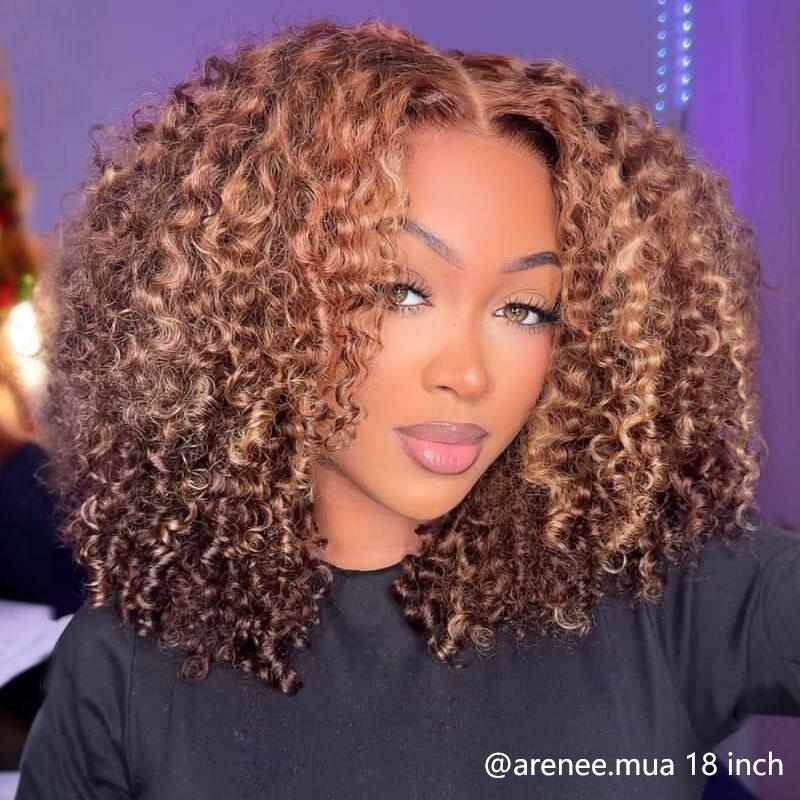 ISEE Wear Go Kinky Curly Glueless 6*4 HD Lace Closure Natural Black & Reddish Brown & Highlight Brown Human Hair Wig With Natural Hairline Beginner Friendly