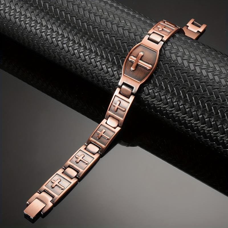 Men's Pure Copper Magnetic Bracelet, Men's Super Strong Magnetic Cross Bracelet, Men's Copper Cross Bracelet, Copper Jewelry Gift with Size Tool