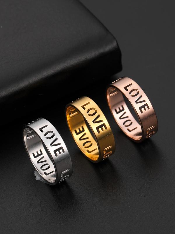 Fashionable All-match Hollow out Letter Design Stainless Steel Ring,  New Trend Letter Design Ring, Casual Jewelry for Women, Engagement Gift