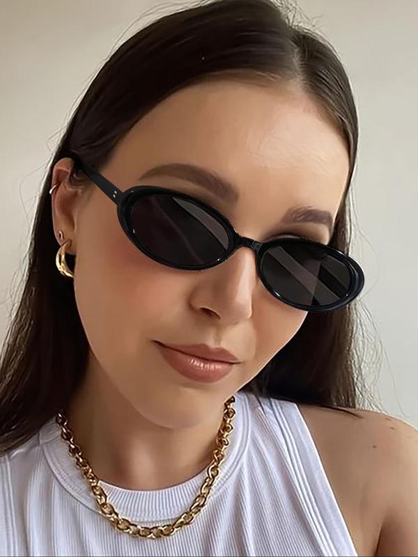 Women's Vintage Oval Frame Sunglasses, Trendy Casual Sunglasses for Everyday Use, Fashion Accessories for Outdoor Activities