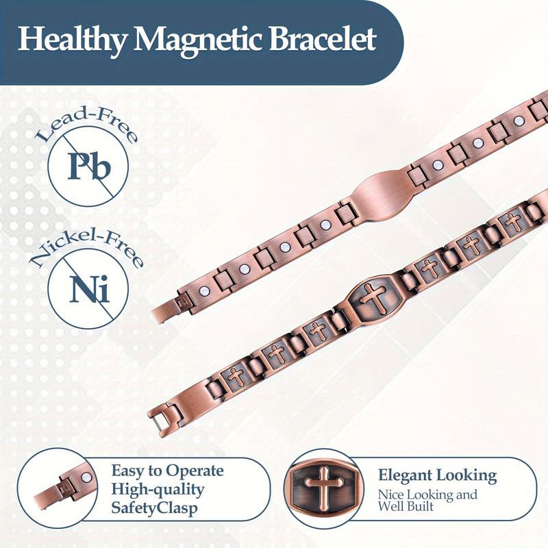 Men's Pure Copper Magnetic Bracelet, Men's Super Strong Magnetic Cross Bracelet, Men's Copper Cross Bracelet, Copper Jewelry Gift with Size Tool