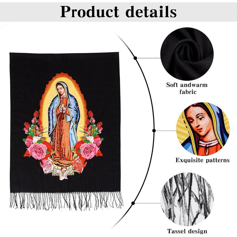 Virgen De Guadalupe Blanket Scarf,Traditional Mexican Dress Prayer Shawl Catholic Gifts for Women,Virgin Mary Hoodie Poncho,Rebozos Vestidos Mexicana Regalos Para Mujer Mamá Abuelita Mi Esposa