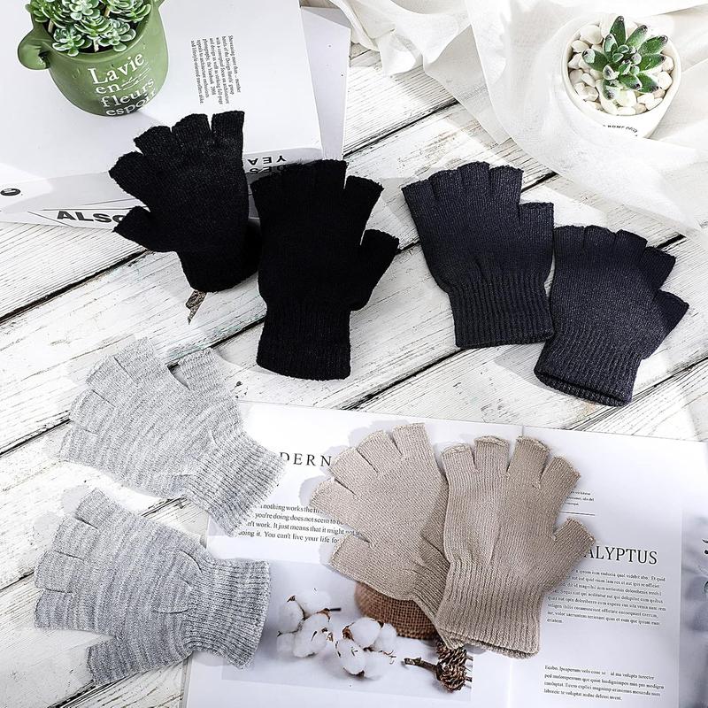 4 Pairs Winter Half Finger Gloves Knitted Fingerless Mittens Warm Stretchy Gloves for Men and Women