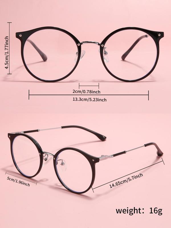 1 Pair Simple Rivet Decor Eyeglasses for Everyday Use, Summer Round Frame Fashion Eyewear, Travel Accessories