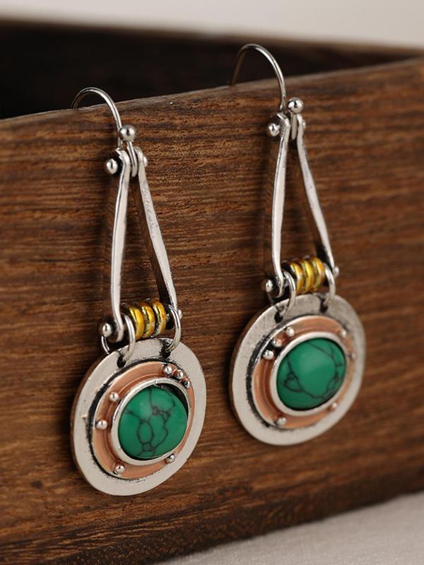 Vintage Oval Turquoise Decor Dangle Earrings, Zinc Alloy Jewelry, Trendy Female Gifts for Party