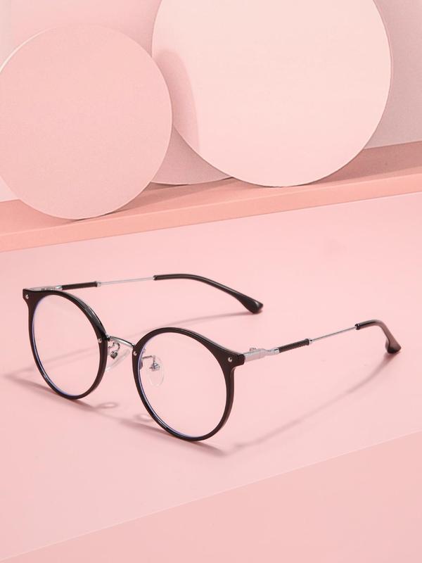 1 Pair Simple Rivet Decor Eyeglasses for Everyday Use, Summer Round Frame Fashion Eyewear, Travel Accessories