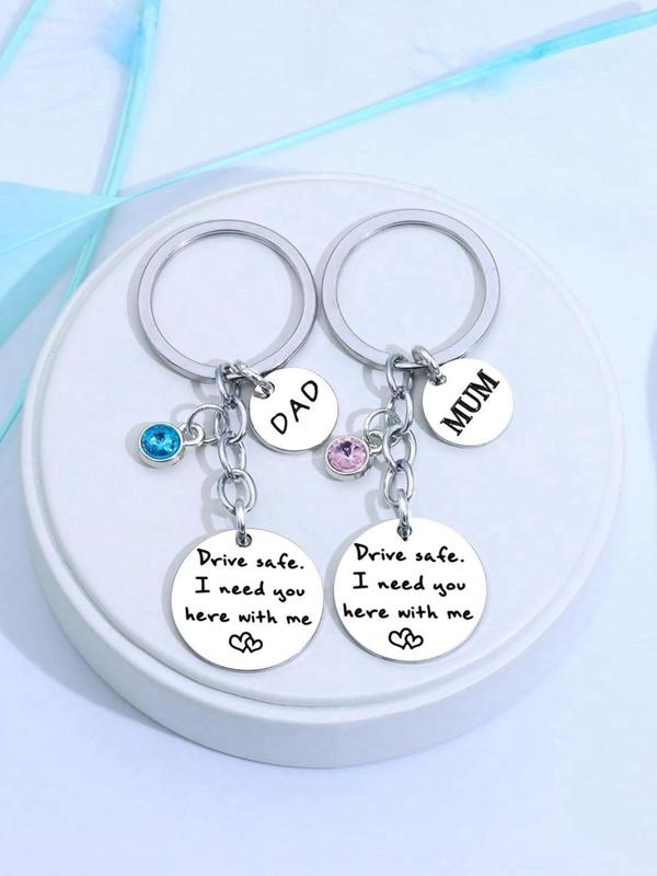 Drive Safe Themed Keychain Set, Fashion Letters Pattern Keychain for Mom Dad, Stainless Steel Keychain for Car, Fashion Accessories for Daily Use