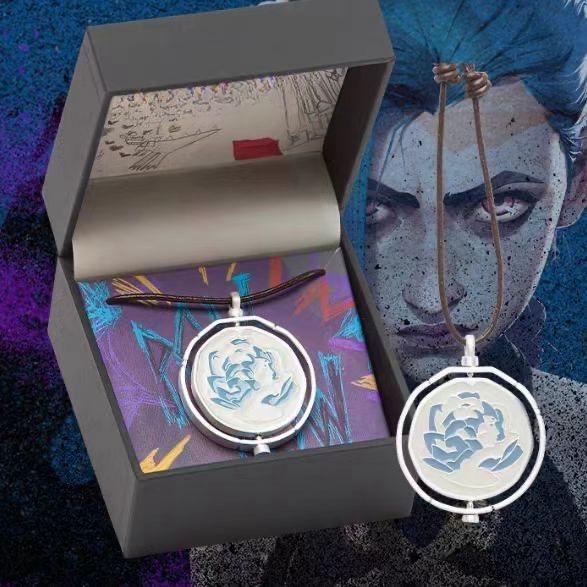 League Of Legends Arcane Season 2 Same Style Jinx Ekko Head Portrait Rotating Blue Rose Pendant Necklace Lovers Fans Gifts