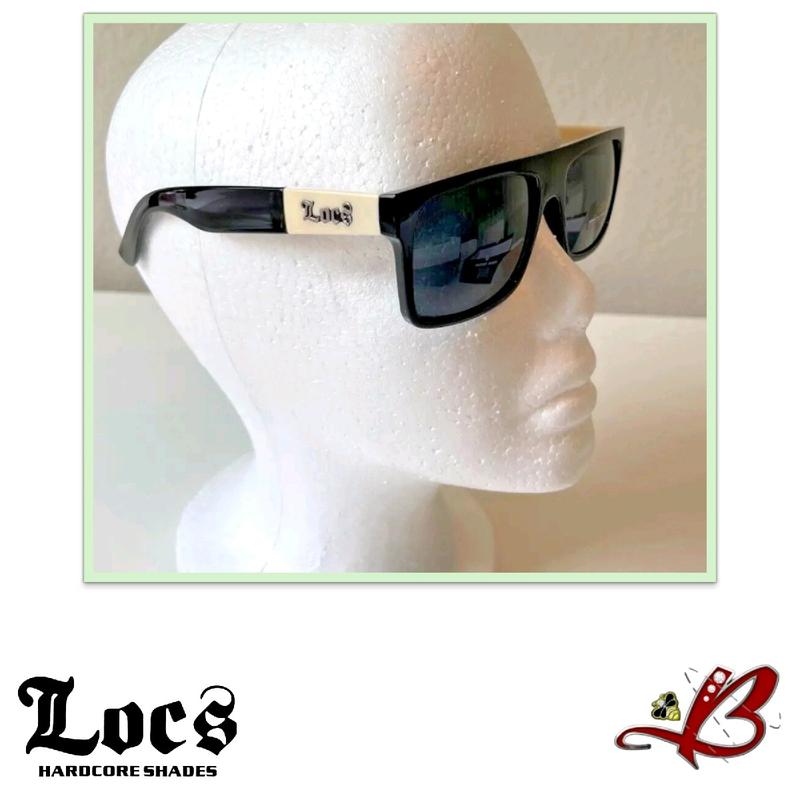 LOCS Glossy Black Ivory Accent Squared Flat Top Sunglasses Unisex Full Frame Designer OG Street Biker Gangster Cholo Designer Hardcore Shades | Original & Authentic Locs