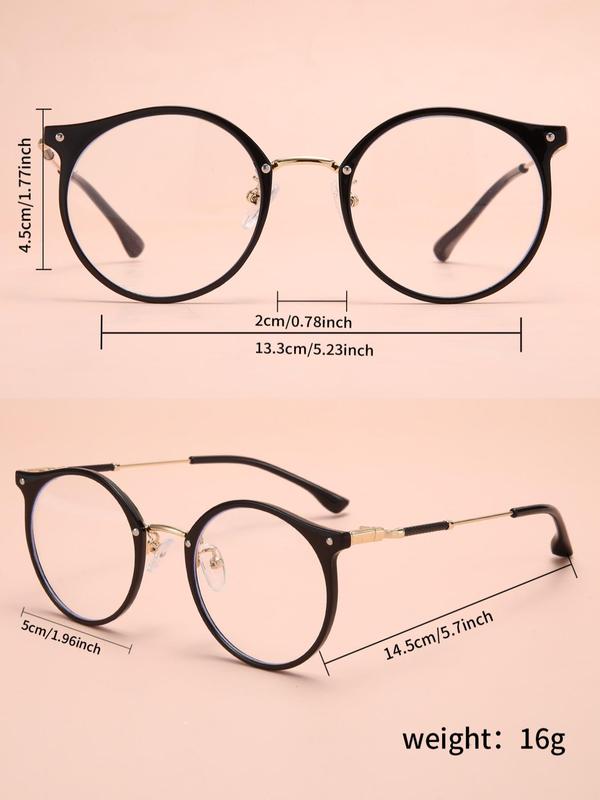 1 Pair Simple Rivet Decor Eyeglasses for Everyday Use, Summer Round Frame Fashion Eyewear, Travel Accessories