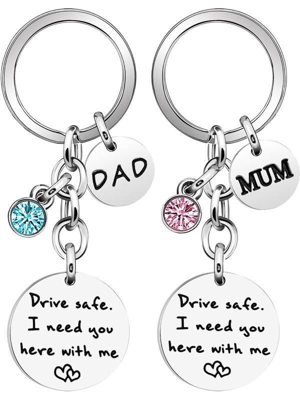 Drive Safe Themed Keychain Set, Fashion Letters Pattern Keychain for Mom Dad, Stainless Steel Keychain for Car, Fashion Accessories for Daily Use