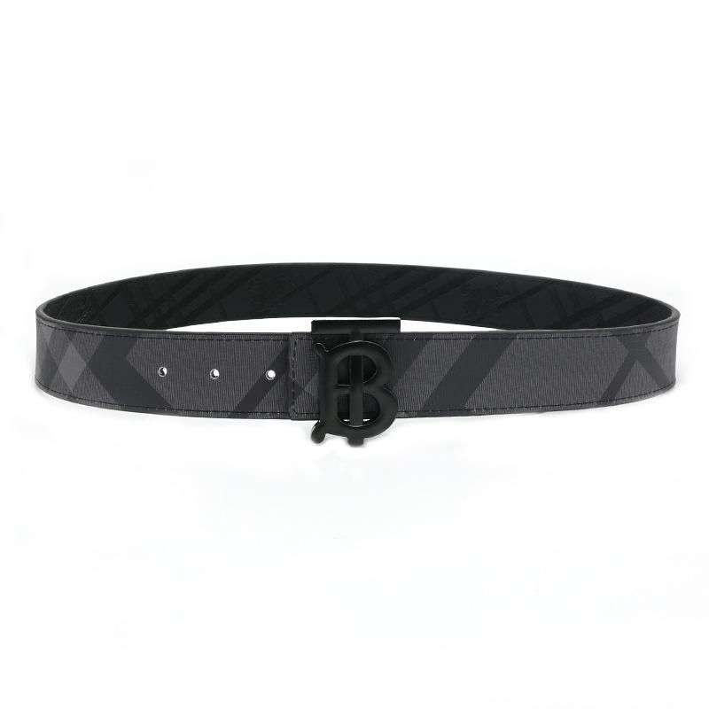 Men's Leather Belt 3.8cm Fashion Plain Lychee Pattern Simple All-Match Belt B Home Buckle Belt Waterproof Material