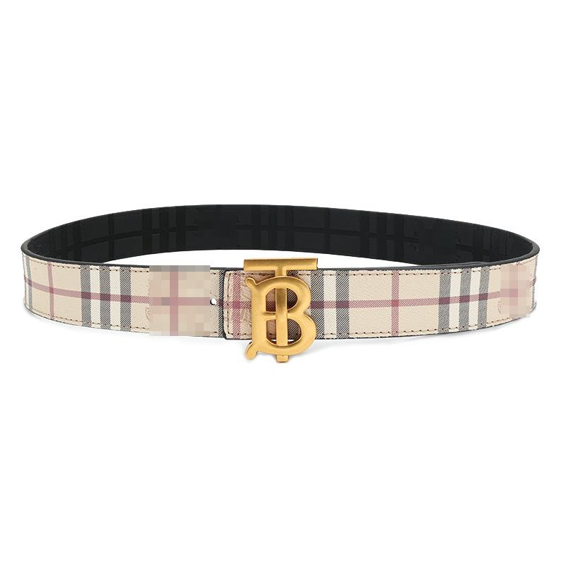 Men's Leather Belt 3.8cm Fashion Plain Lychee Pattern Simple All-Match Belt B Home Buckle Belt Waterproof Material