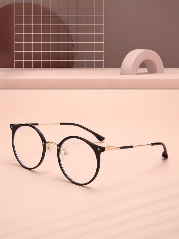 1 Pair Simple Rivet Decor Eyeglasses for Everyday Use, Summer Round Frame Fashion Eyewear, Travel Accessories