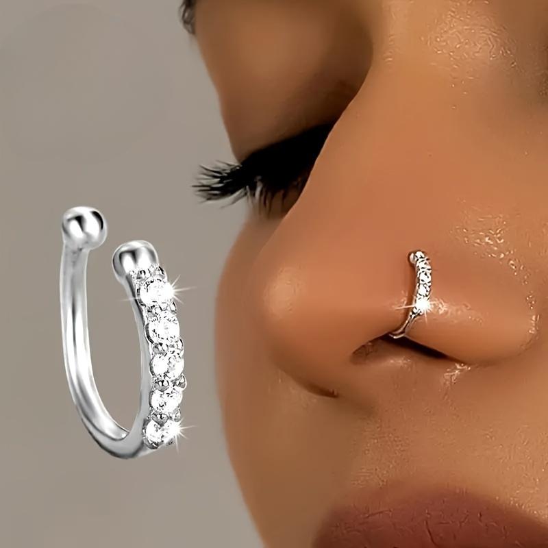 Exquisite Bohemian Chic Faux Nose Ring, Cubic Zirconia, No Piercing Needed, Fashionable Hip Hop Accessory for Women, Statement Jewelry Piece