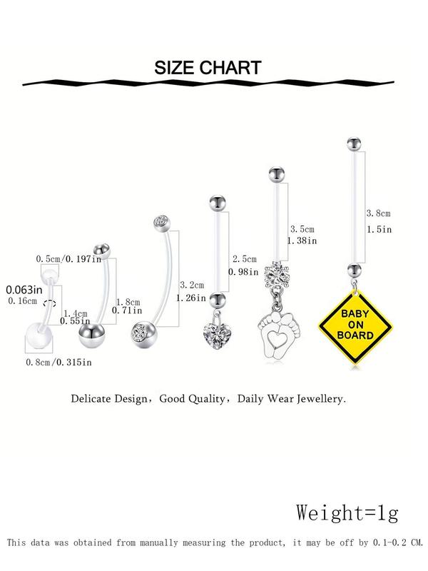 6pcs set Geometric & Heart & Hollow out Foot Design Belly Ring, Rhinestone Decor Belly Piercing Jewelry for Women & Girls, Body Jewelry for Party