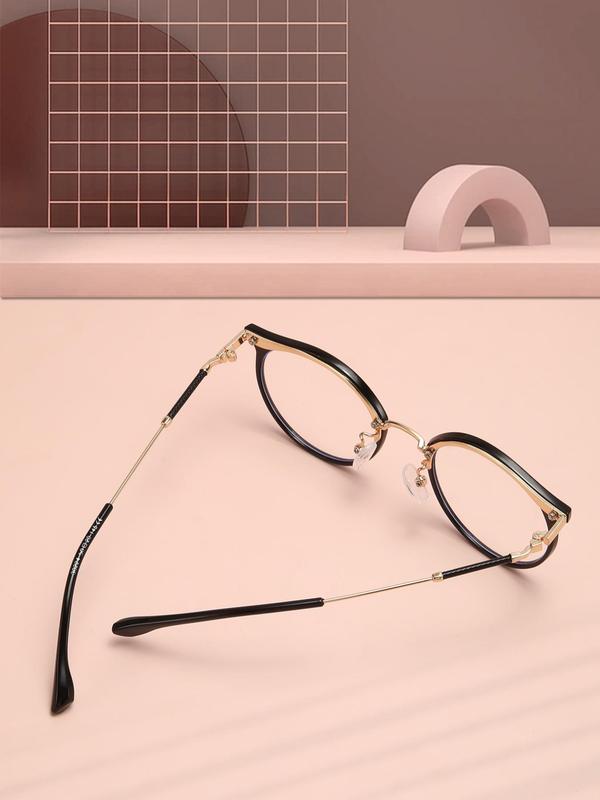 1 Pair Simple Rivet Decor Eyeglasses for Everyday Use, Summer Round Frame Fashion Eyewear, Travel Accessories