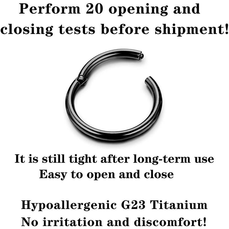 Jstyle G23 Titanium Nose Ring Hoops Septum Click Ring for Helix Tragus Cartilage Earrings Piercing Jewelry for Women Men