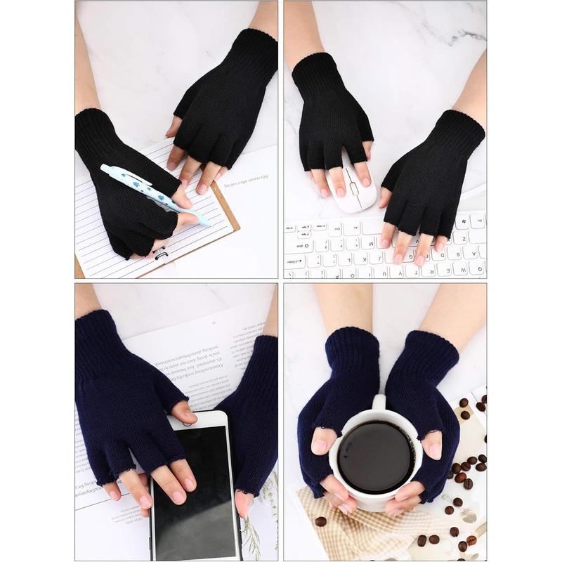 3 Pairs Women Fingerless Gloves Winter Half Finger Knit Gloves for Women Men