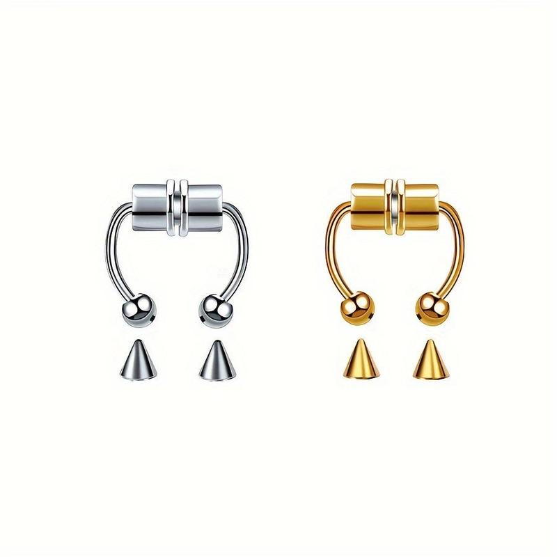 2count Stainless Steel Magnet Nose Rings, Y2K Horseshoe Rings Accessories for Men