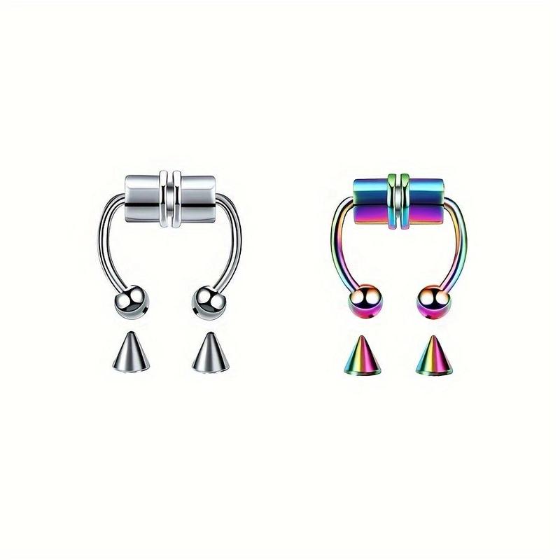 2count Stainless Steel Magnet Nose Rings, Y2K Horseshoe Rings Accessories for Men