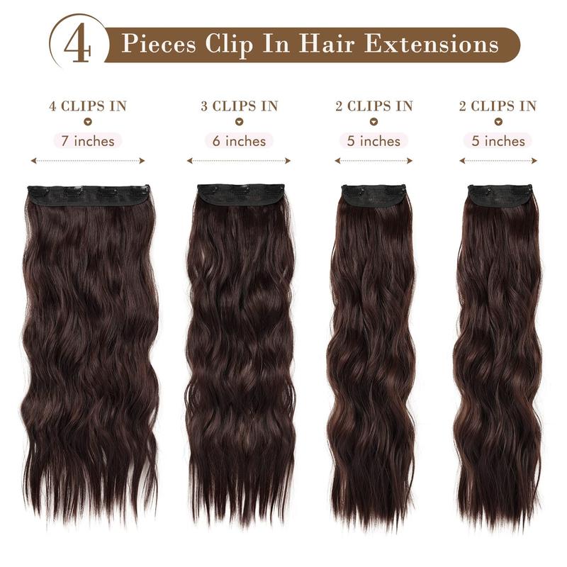 REECHO Hair Extensions, 4PCS Clip in Hair Extensions HE001 Natural Soft Synthetic Hairpieces for Women(20 Inch-200 Gram (Pack of 4)