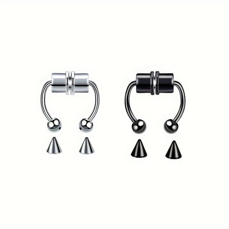 2count Stainless Steel Magnet Nose Rings, Y2K Horseshoe Rings Accessories for Men