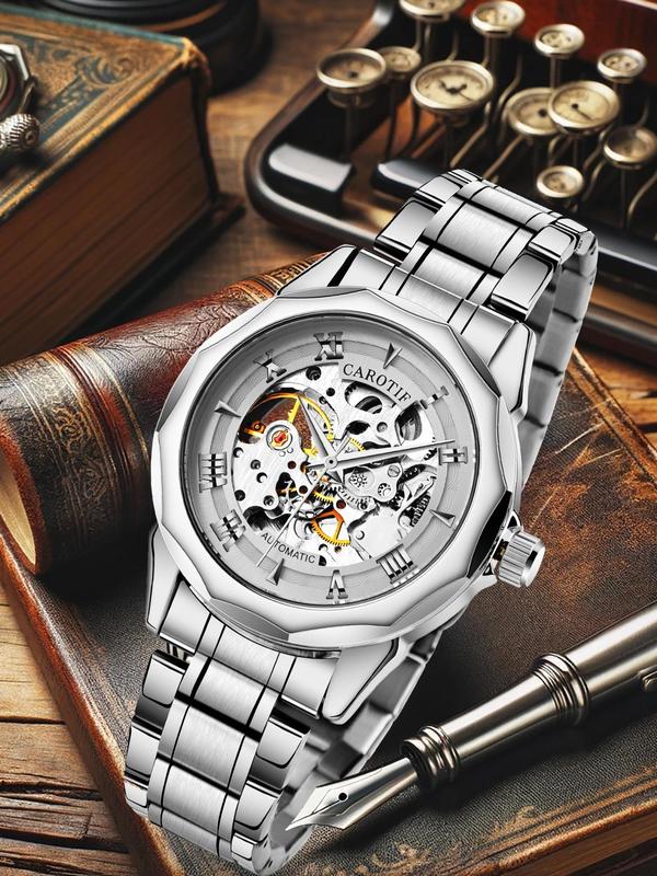 Men's Business Fashion Stainless Steel Mechanical Watch, Casual Analog-digital Multi-function Wristwatch for Men, Perfect Birthday Gift for Men, with Box