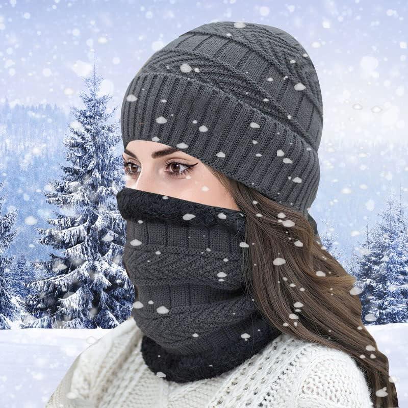 Ski Winter Hat Scarf Gloves Set for Men, Knit Beanie Hat  Warmer Scarf Warmer Touch Screen Gloves and Ear Warmer