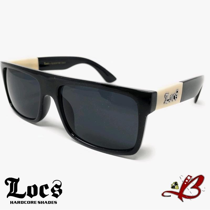 LOCS Glossy Black Ivory Accent Squared Flat Top Sunglasses Unisex Full Frame Designer OG Street Biker Gangster Cholo Designer Hardcore Shades | Original & Authentic Locs