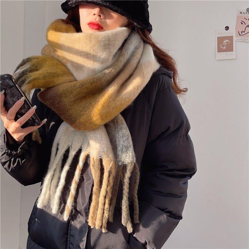 2024 Winter Thick Warm Scarf Women Cashmere Shawl and Wraps Pashmina Neckerchief Bufanda Female Rainbow Hairy Tessel Echarpe New