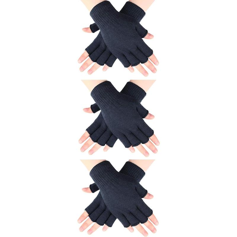 3 Pairs Women Fingerless Gloves Winter Half Finger Knit Gloves for Women Men