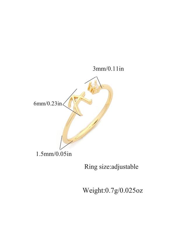 Fashion Letter Detail Rhinestone Decorated Cuff Ring, Adjustable Stainless Steel Ring for Women & Girls, Fashion Jewelry for Party, Daily Clothing Decor, Trendy All-match & Exquisite Jewelry for Gift