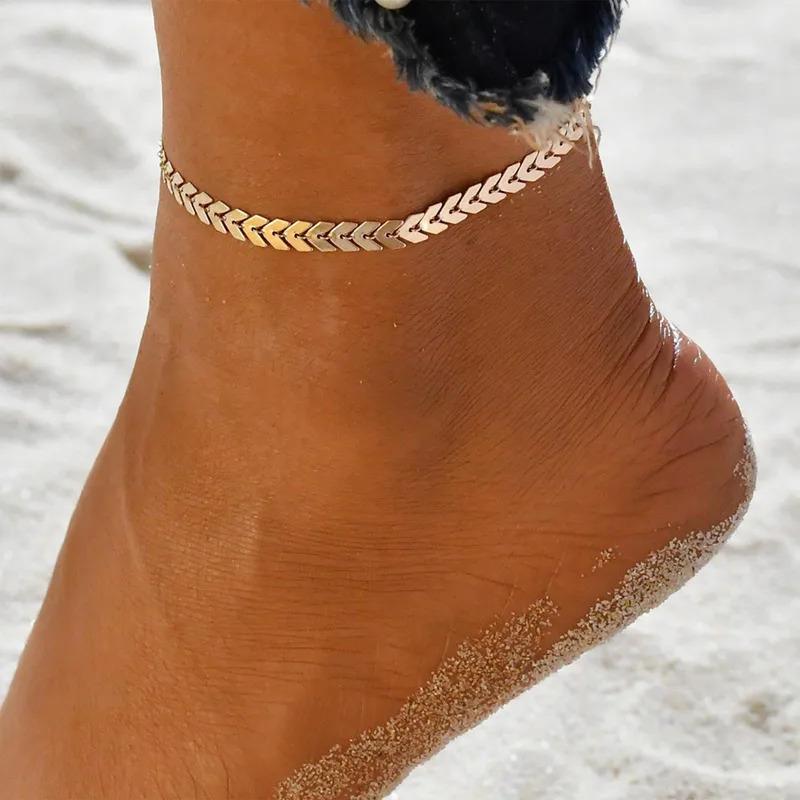 Anklets For Women Waterproof Gold Plated Layered Heart Anklet Layering Beads Boho Ankle Women's Stainless Steel Jewelry