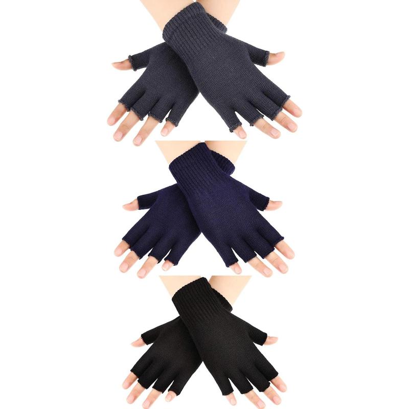 3 Pairs Women Fingerless Gloves Winter Half Finger Knit Gloves for Women Men