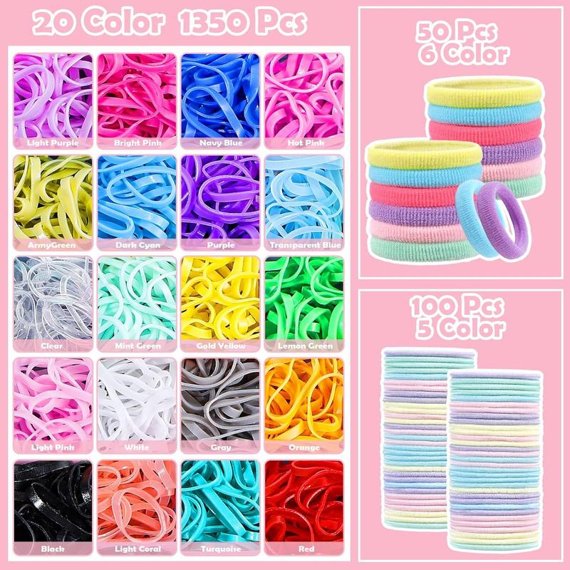 Hair Accessories for Girl, 1543  Elastic Hair Rubber Bands Set 20 Colors Elastic Hair Ties with Organizer Box Cotton  Hair Ties, Hair Tail Tools, Rat Tail Comb, Butterfly Hair Clips