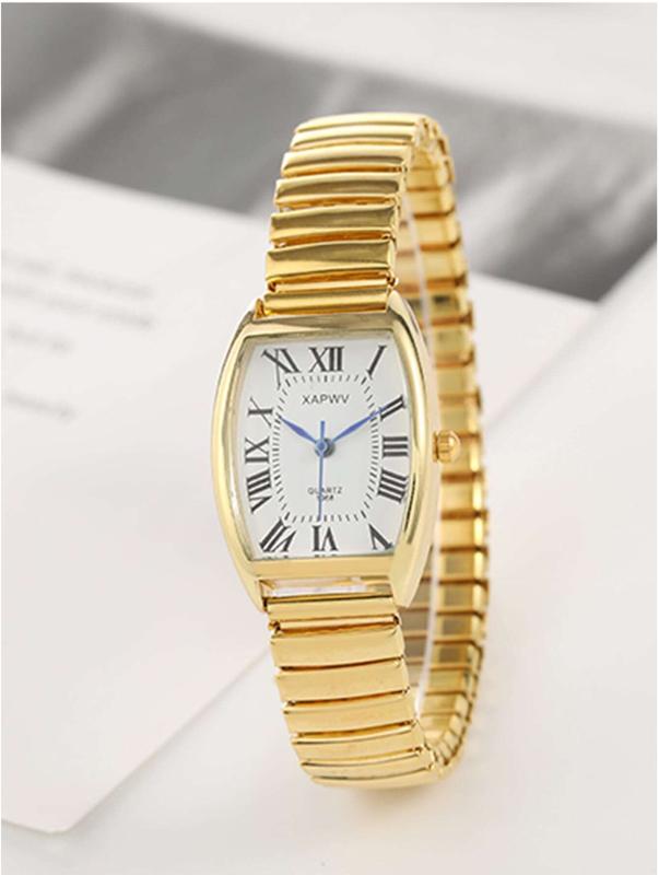 XAPWV Vintage Roman Scale Elastic Band Ladies Quartz Wrist Watch, Fashion Casual