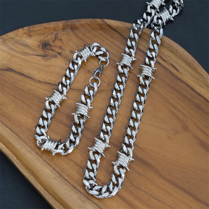 Barbed Wire Cuban Link Wallet Chain + Bracelet Stainless Steel For Men And Women