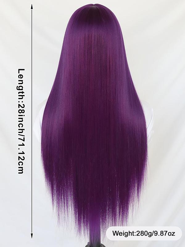 28 Inch Purple Long Straight Wigs for Women, Gorgeous Fluffy Wigs without Bangs, Designer Synthetic Wigs Hairstyles for Party, Striking Natural Fluffy Hair Wigs Glueless