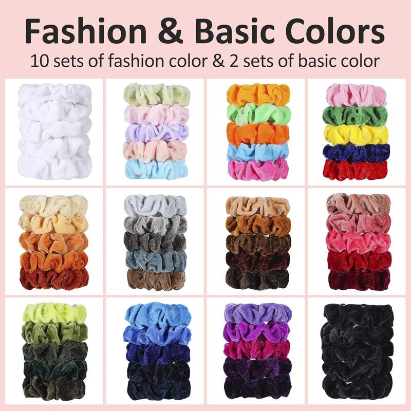 Hair Scrunchies - 60 Pack for Women, Girls, Bulk Scrunchies Hair Ties No Damage Scrunchy Hair Bands Ponytail Holders for Thick, Curly, Thin, Fine Hair