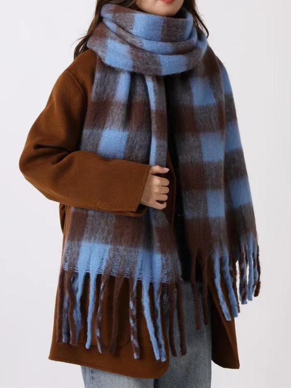  Women's Elegant Trendy Plaid Scarf, Casual Fashionable Warm Comfy Shawl for Party, Soft Comfy Scarf for Fall & Winter