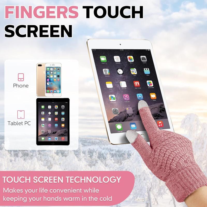 3 Pairs Women's Winter Touch Screen Gloves Knit Gloves Elastic Cuff Winter Warm Texting Mitten for Women